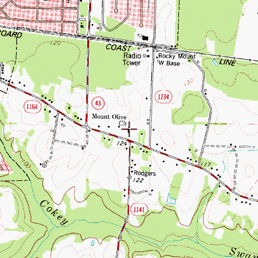 Topographic Map of Mount Olive Church, NC