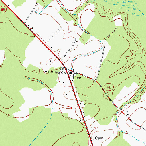 Topographic Map of Mount Olive Church, NC