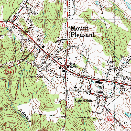Topographic Map of Mount Pleasant, NC