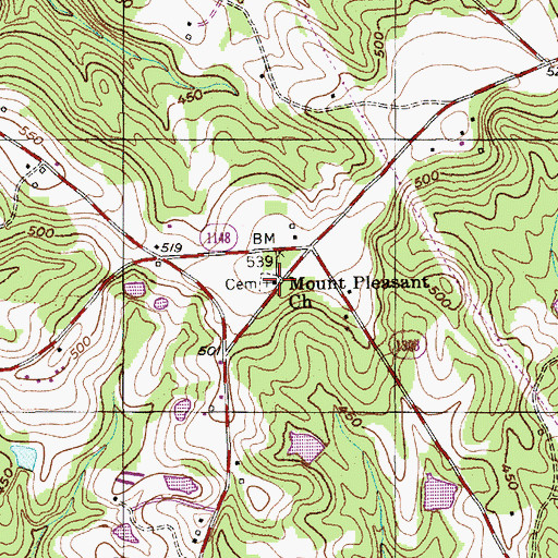 Topographic Map of Mount Pleasant Church, NC