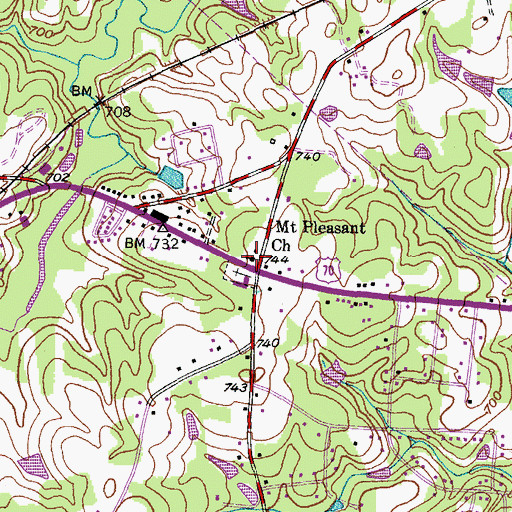Topographic Map of Mount Pleasant Church, NC