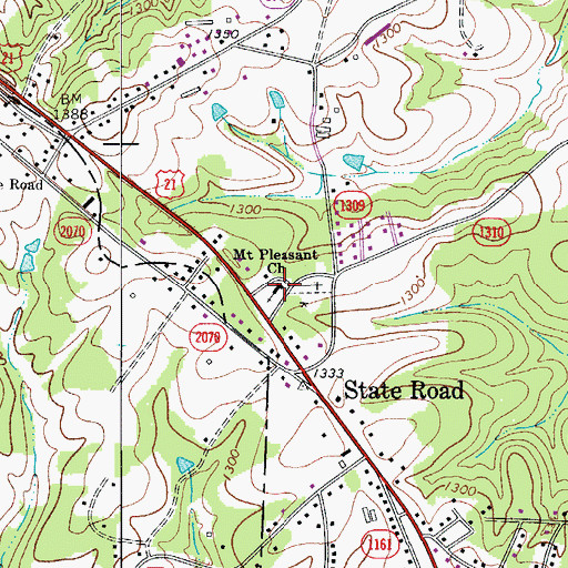 Topographic Map of Mount Pleasant Baptist Church, NC