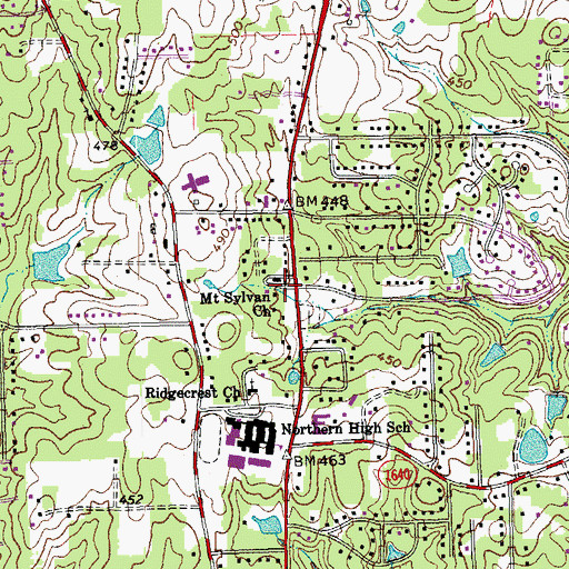 Topographic Map of Mount Sylvan Church, NC