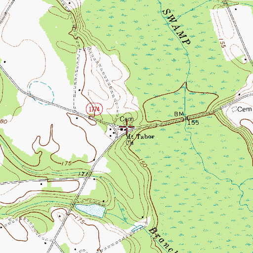 Topographic Map of Mount Tabor Church, NC