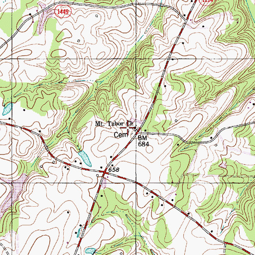 Topographic Map of Mount Tabor Church, NC