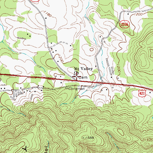 Topographic Map of Mount Valley Church, NC