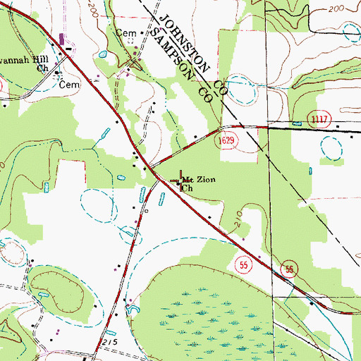 Topographic Map of Mount Zion Church, NC