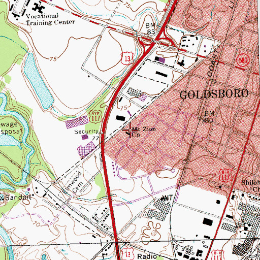 Topographic Map of Mount Zion Church, NC