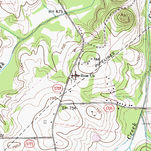 Topographic Map of Mount Zion Church, NC