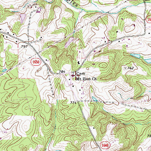 Topographic Map of Mount Zion Church, NC
