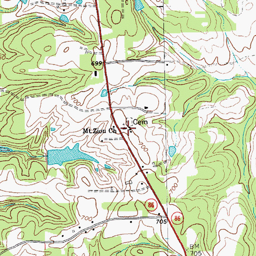 Topographic Map of Mount Zion Church, NC