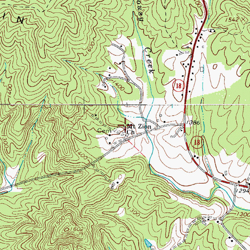 Topographic Map of Mount Zion Church, NC