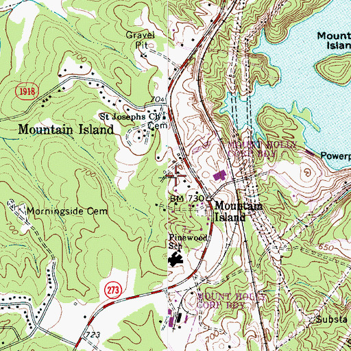 Topographic Map of Mountain Island, NC