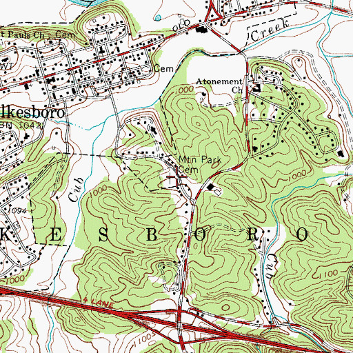 Topographic Map of Mountain Park Cemetery, NC