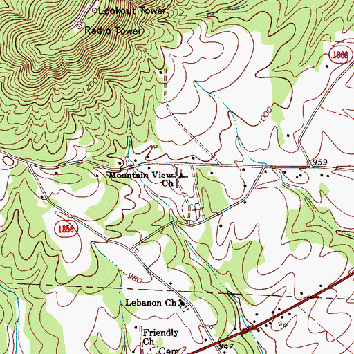 Topographic Map of Mountain View Church, NC