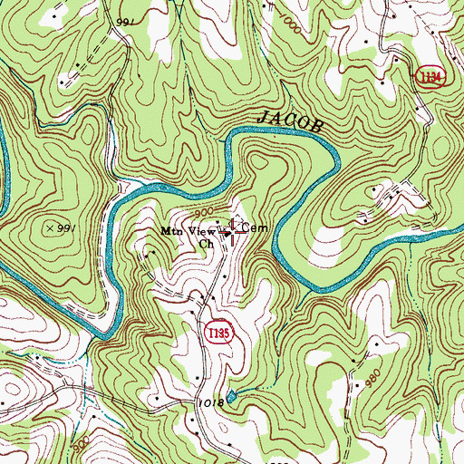 Topographic Map of Mountain View Church, NC