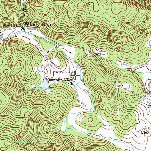 Topographic Map of Mountain View Church, NC