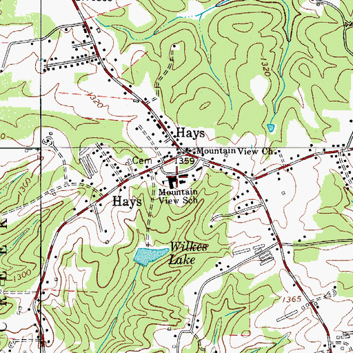 Topographic Map of Mountain View School, NC