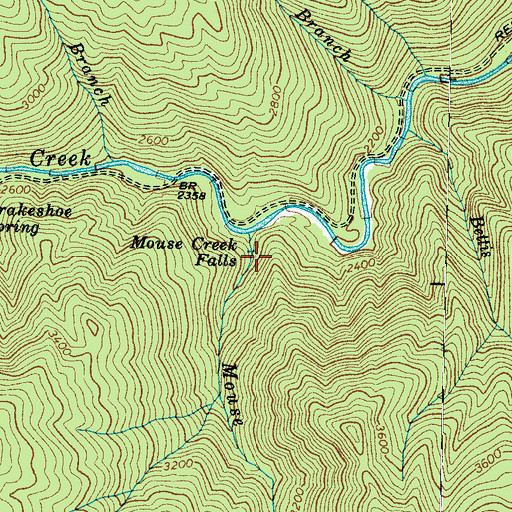 Topographic Map of Mouse Creek Falls, NC