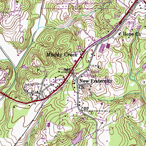 Topographic Map of Muddy Creek, NC