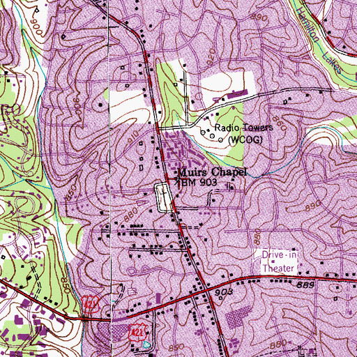 Topographic Map of Muirs Chapel, NC