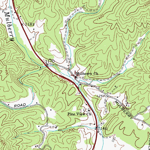 Topographic Map of Mulberry Primitive Baptist Church, NC