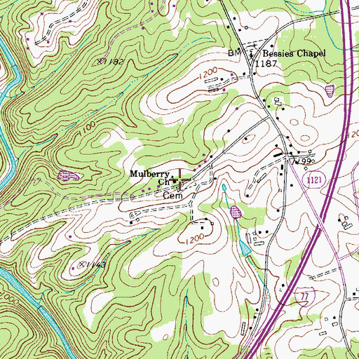 Topographic Map of Mulberry Primitive Baptist Church, NC