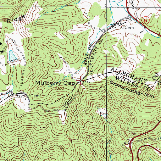 Topographic Map of Mulberry Gap, NC