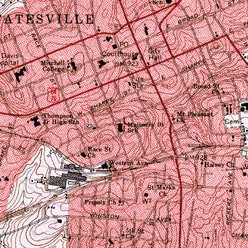 Topographic Map of Mulberry Saint School, NC