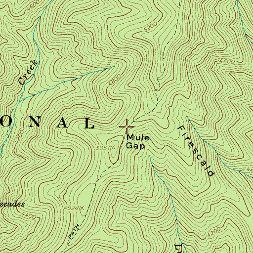 Topographic Map of Mule Gap, NC