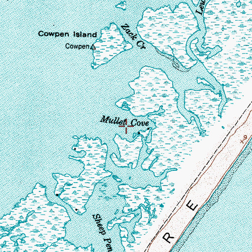 Topographic Map of Mullet Cove, NC