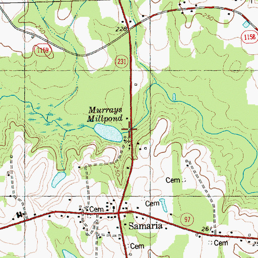 Topographic Map of Murrays Millpond, NC