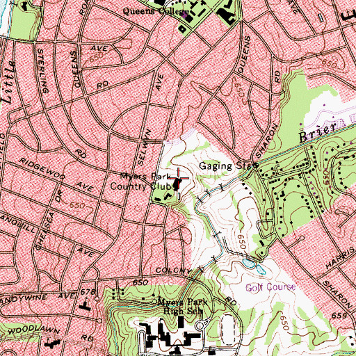 Topographic Map of Myers Park Country Club, NC