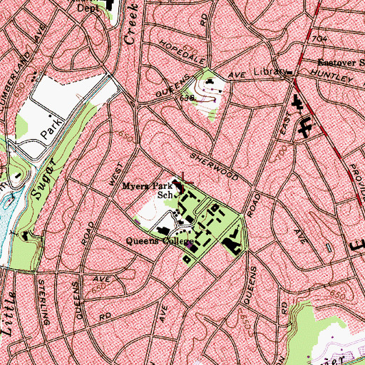Topographic Map of Myers Park Traditional Elementary School, NC