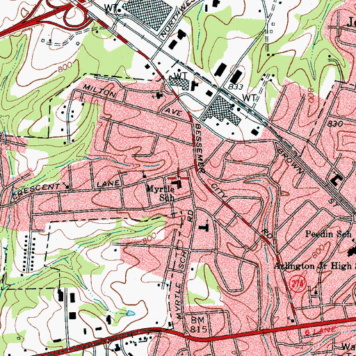 Topographic Map of Myrtle School, NC