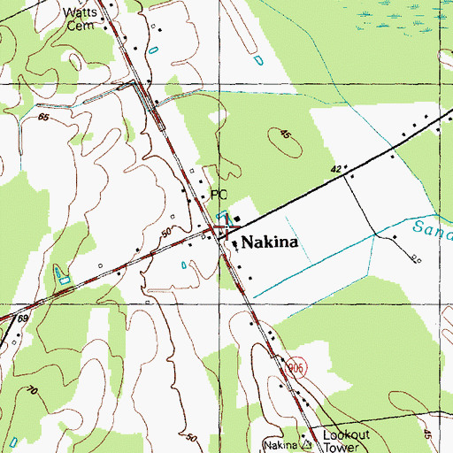 Topographic Map of Nakina, NC