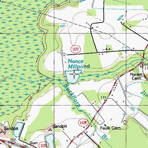 Topographic Map of Nance Millpond, NC