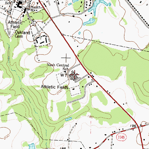 Topographic Map of Nash Central School, NC