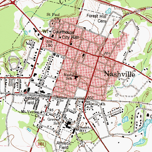 Topographic Map of Nash School, NC
