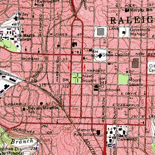 Topographic Map of Nash Square, NC