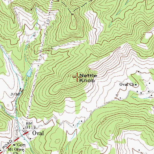 Topographic Map of Nettle Knob, NC