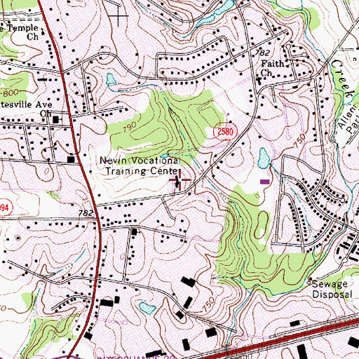 Topographic Map of Nevin Vocational Training Center, NC