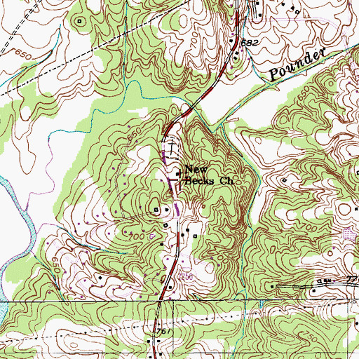 Topographic Map of Becks Reformed Church, NC