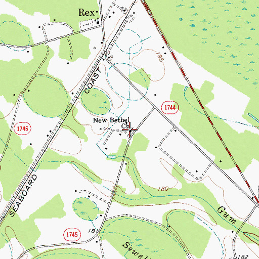 Topographic Map of New Bethel Church, NC