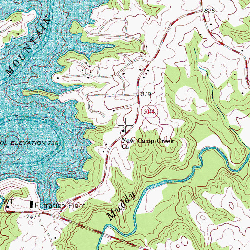Topographic Map of New Camp Creek Church, NC