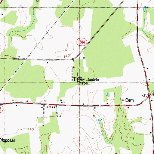 Topographic Map of New Daniels Chapel, NC