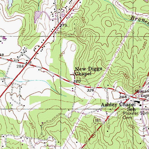 Topographic Map of New Diggs Chapel, NC