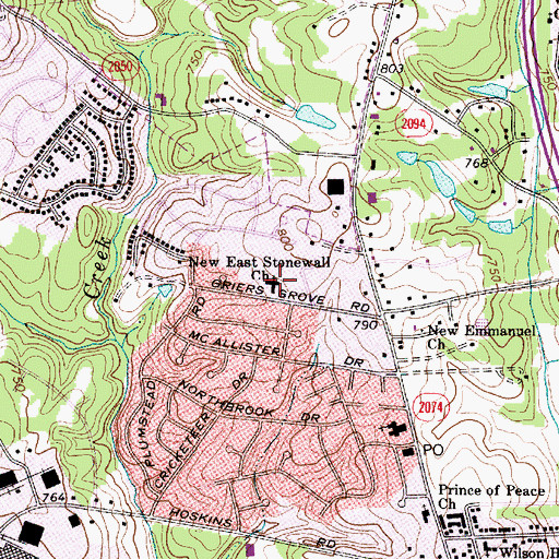 Topographic Map of New East Stonewall Church, NC