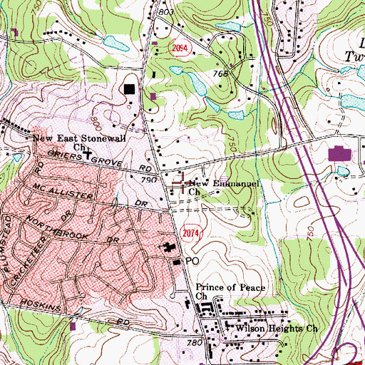 Topographic Map of New Emmanuel Church, NC