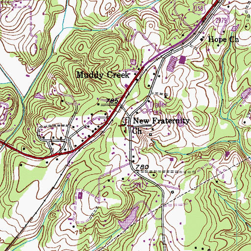 Topographic Map of New Fraternity Church, NC